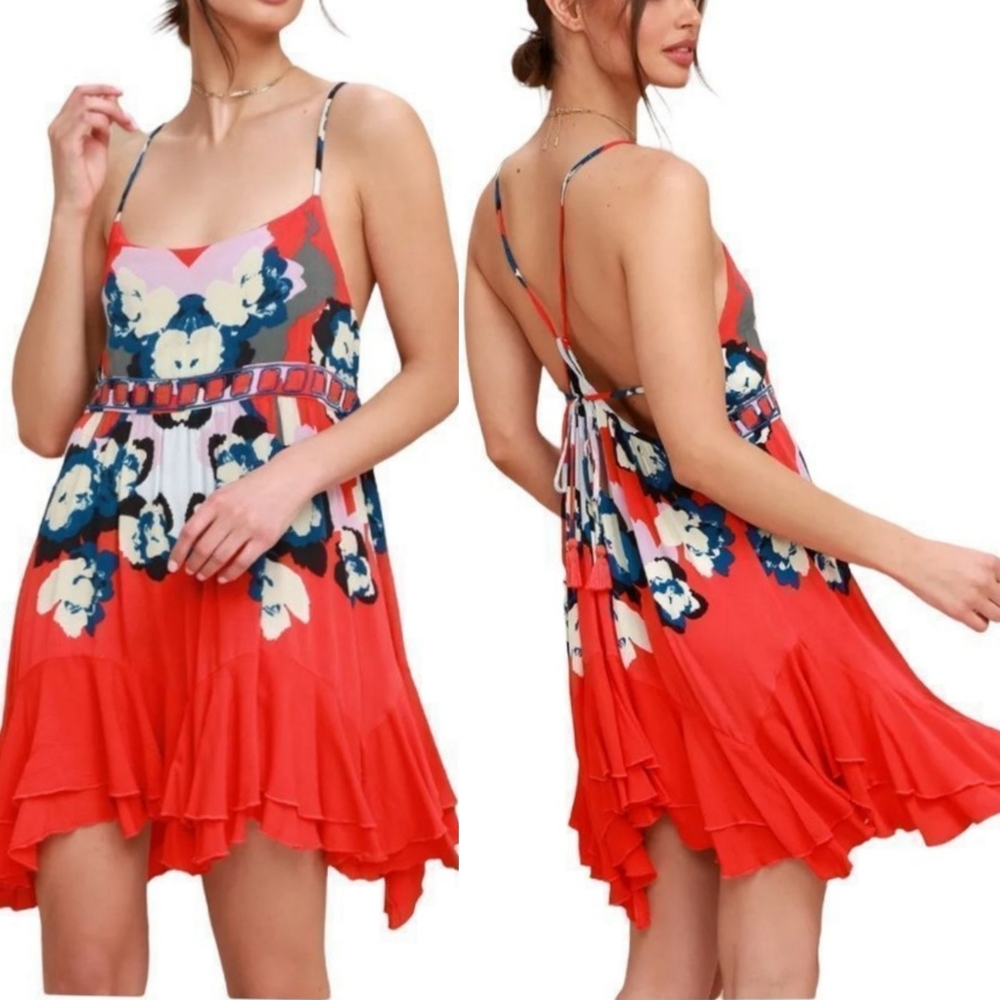 Free People Sweet Lucy Floral Halter Slip Dress S Open Back Flowy Resortwear